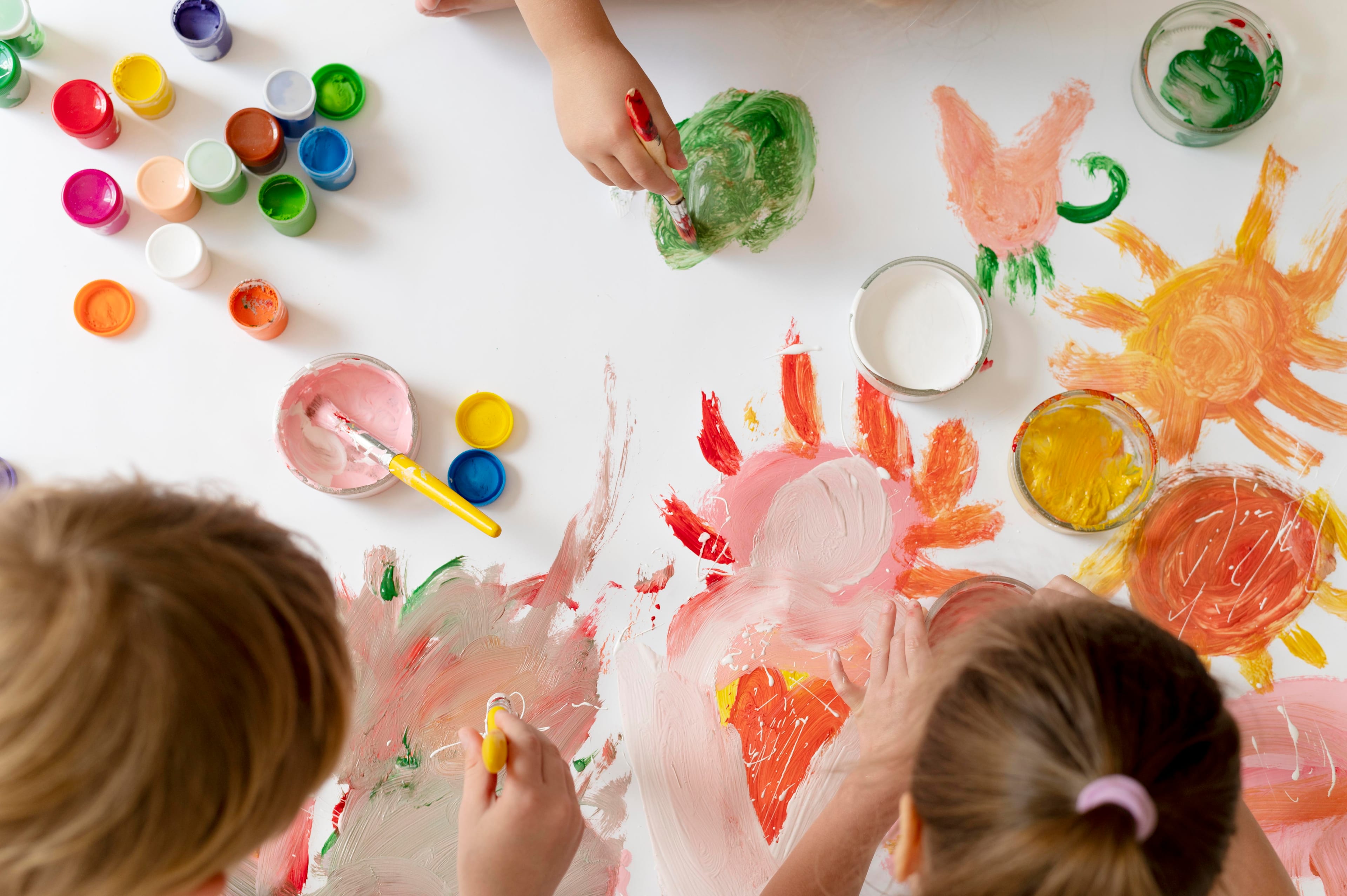 Kids painting together